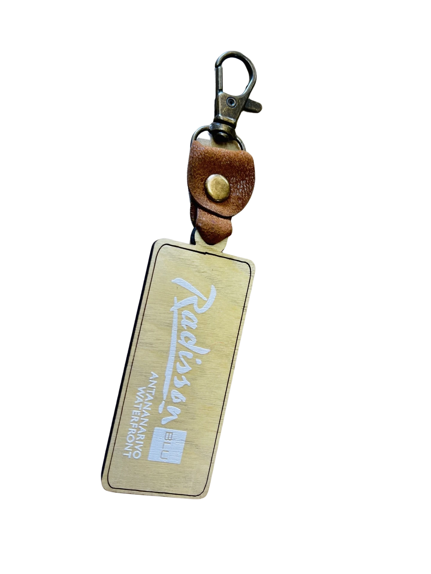 Porte clés en bois avec sangle en cuir