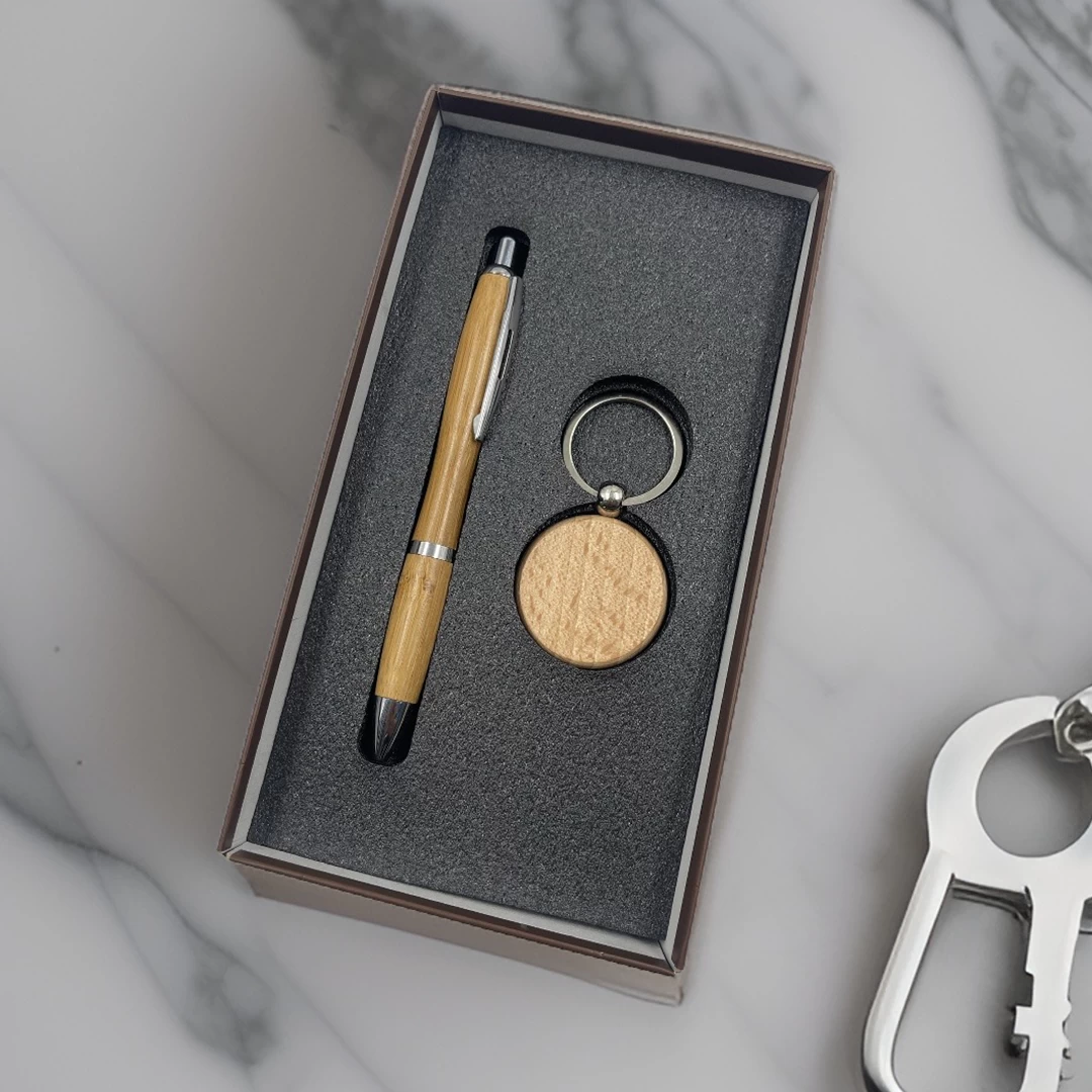 Coffret porte clés + stylo écologiques