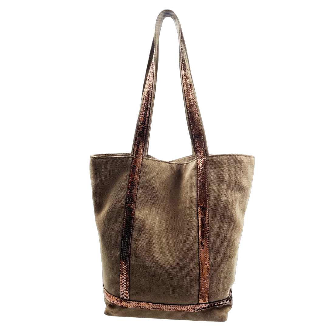 Sac cabas moyen en toile de coton paillette